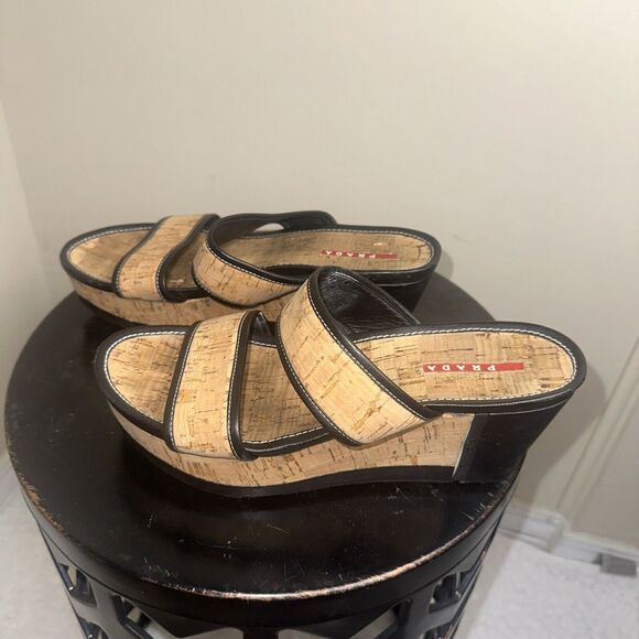Authentic Women's Prada Logo Platform Slide Wedge Sandals Shoes Size 40EU/9.5 US - Picture 5 of 11